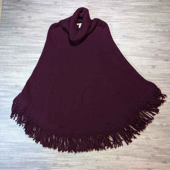 Nordstrom Cashmere Turtleneck Poncho Sweater Minimalist Timeless Luxury Fringe L - Picture 3 of 8